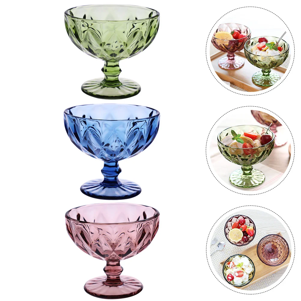 

3Pcs European Dessert Cup Delicate Dessert Glasses Decorative Ice Cream Bowls