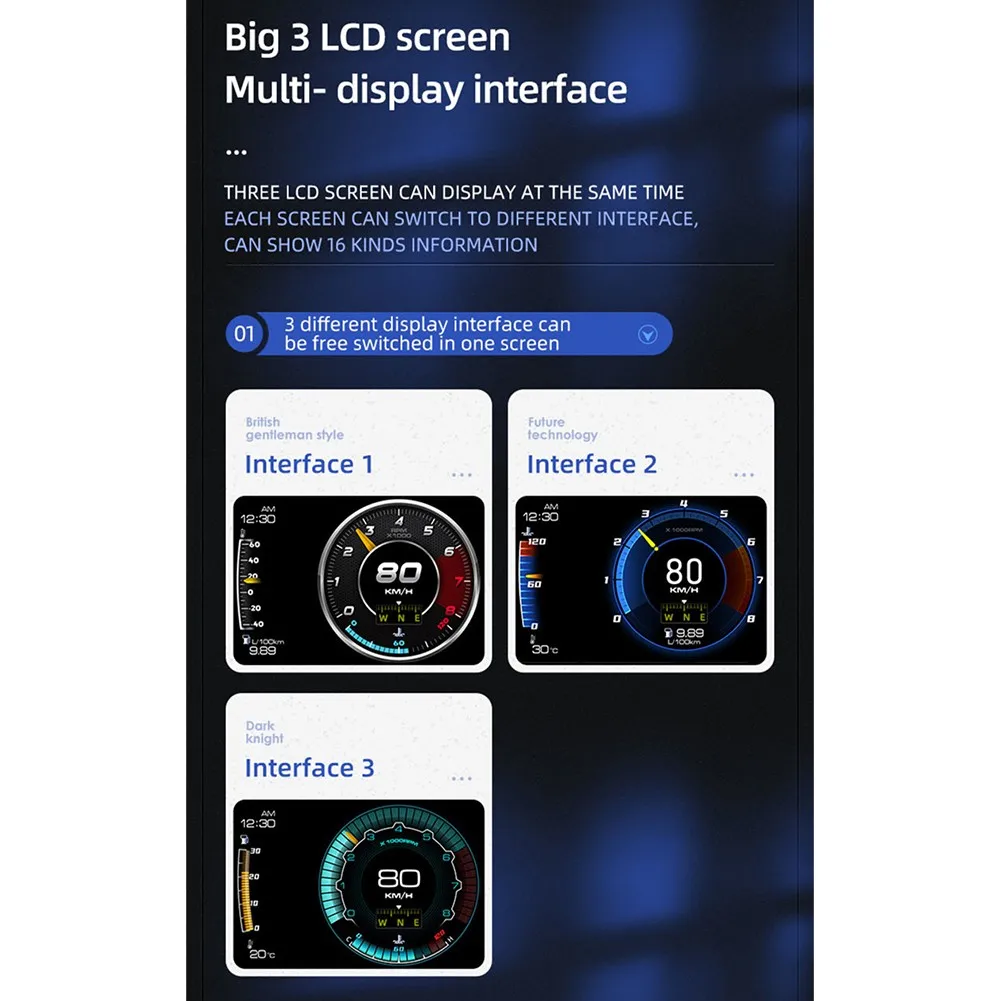 

12V Car Instrument AP-7 HUD Display Dual Drive System Improved LCD Brand New