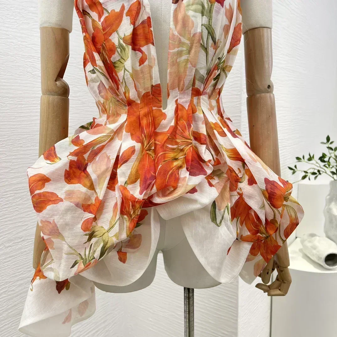 2024 новая летняя высококачественная льняная шелковая блузка без рукавов с