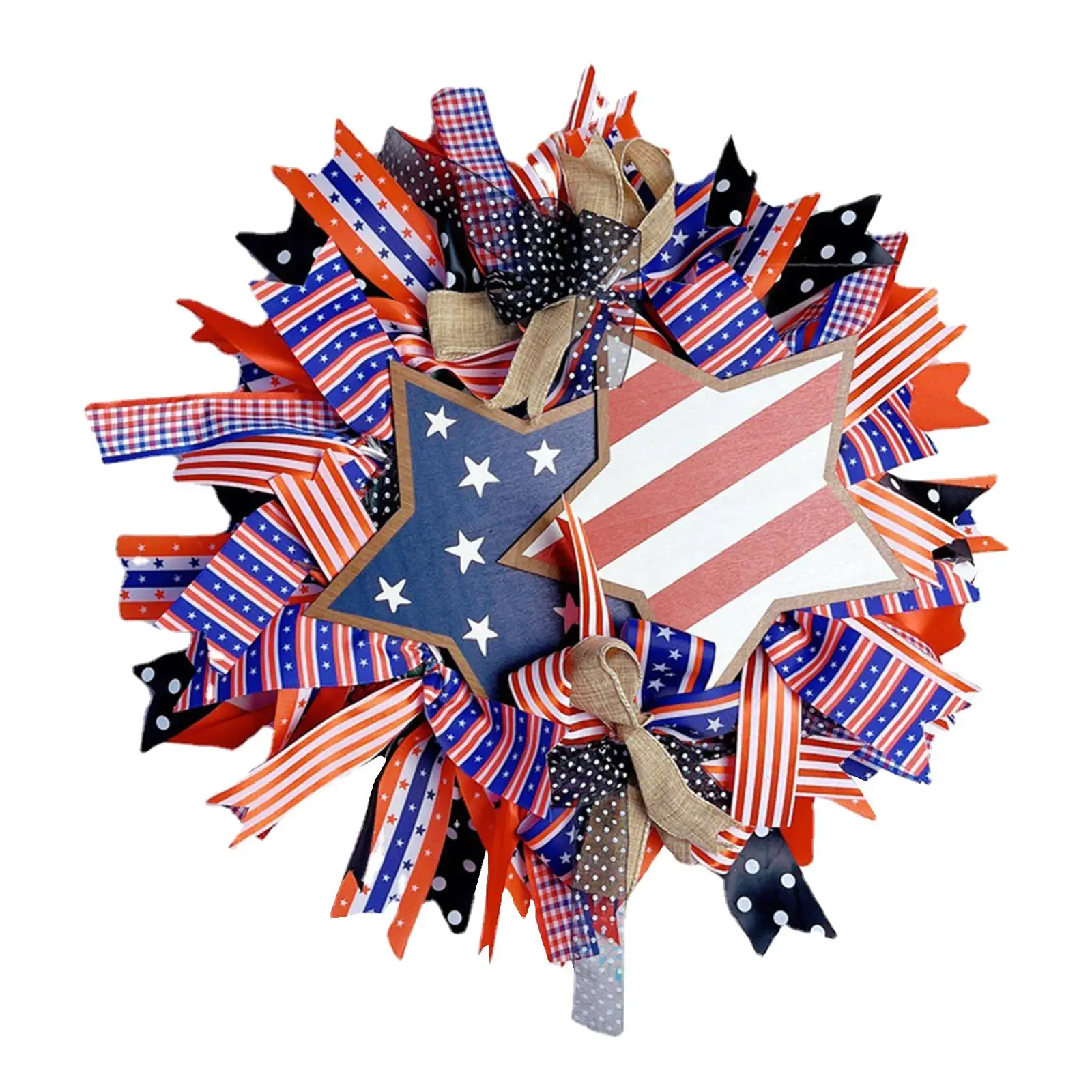 

Independence Day Wreath Decorative Hanging Fourth of July Door Wreath Patriotic Wreath for Indoor Outdoor Wall Office Decoration