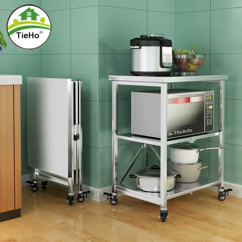 

Напольный шкаф для хранения, кухонная полка для микроволновой печи с колесами, складной органайзер для хранения из нержавеющей стали