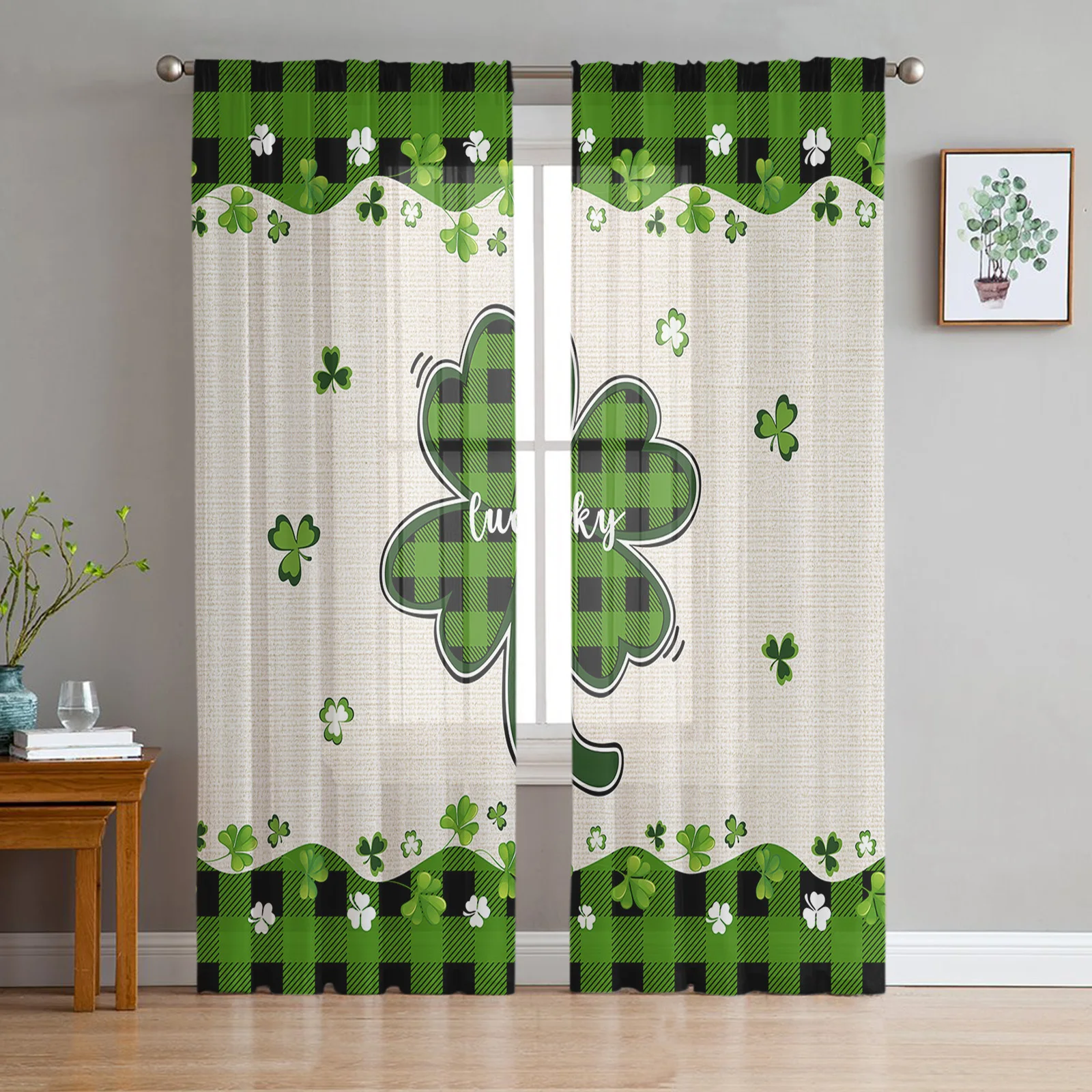 

Прозрачные Занавески Saint Patrick'S Day Clover s для гостиной, занавески из вуали для спальни, ванной, тюлевые занавески s, оконные занавески