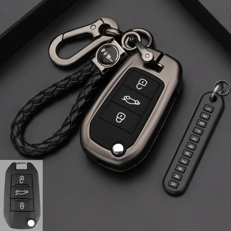 

High-End Zinc Alloy TPU Soft Rubber Car Key Case Car Key Bag for Peugeot 4408 4008 5008 508 3008 308 Interior Auto Accessories