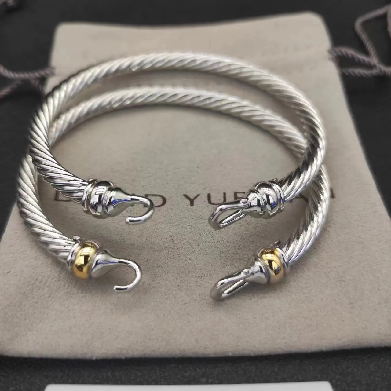 DY David Yurman 5MM Hook Twisted Wire Buckle Bracelet in Sterling Silver with 14K Yellow Plated