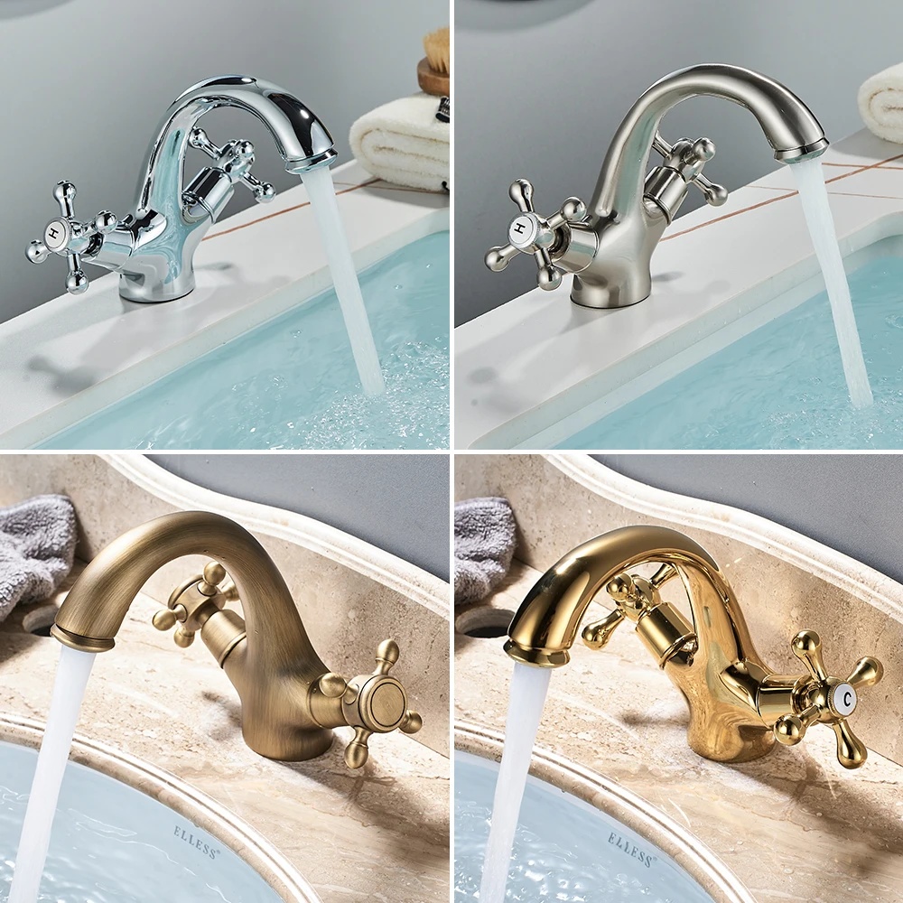 

Antique Faucet Bathroom faucet Mixer in the bathroom washbasin taps mixer with two handles Deck Mounted Hot Cold Water