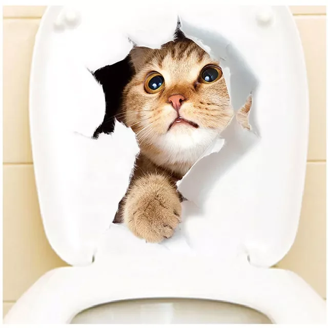 

Cat Dog Toilet Stickers Home Decoration Diy Funny Cartoon Animal Wc Mural Art Vivid 3d Kitten Puppy Safari Pvc Wall Decal