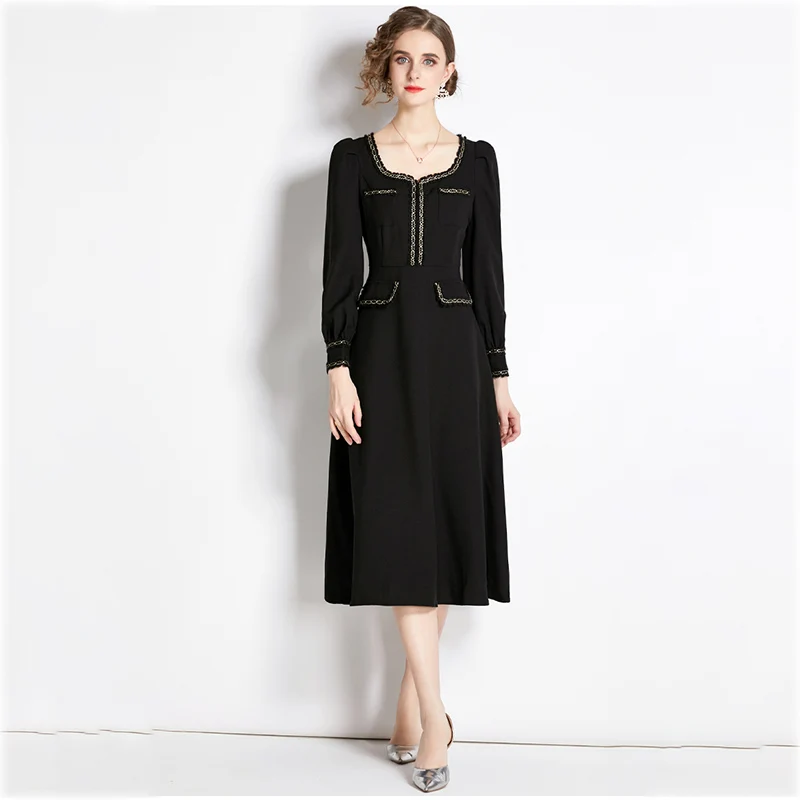 

Элегантное женское платье, винтажное черное платье Y2K с длинным рукавом, новое корейское модное повседневное офисное женское платье миди вы...