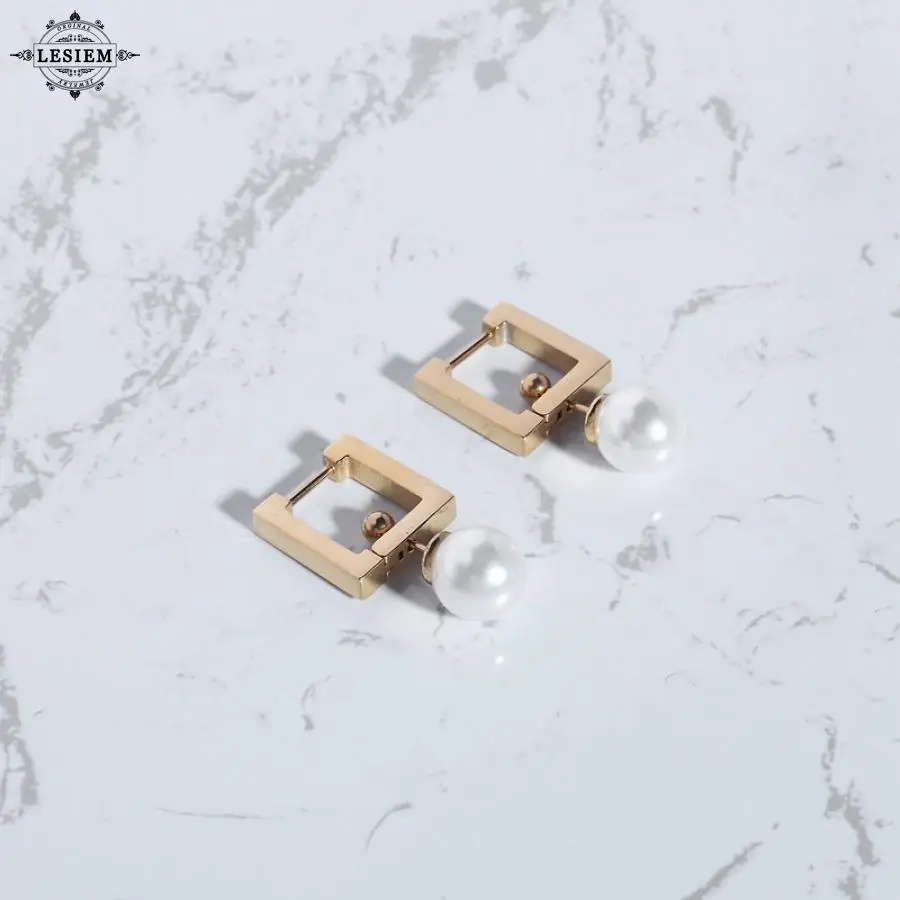 LESIEM популярный подарок серьги из нержавеющей стали с квадратной пряжкой