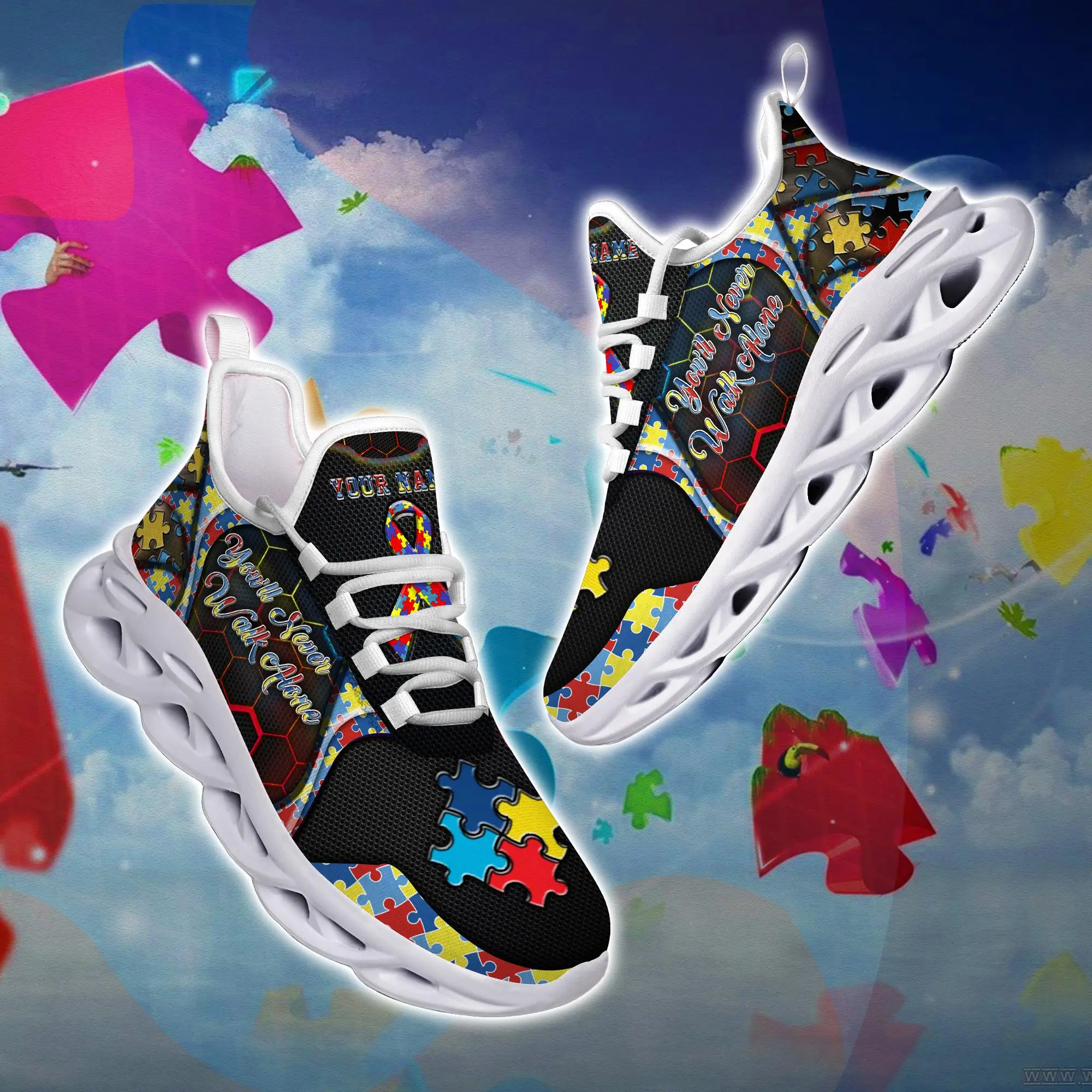 

Colorful Autism Printing Black Men Clunky Shoes Comfortable Summer Running Shoes for Male Custom Logo Printed Fashion Sneaker