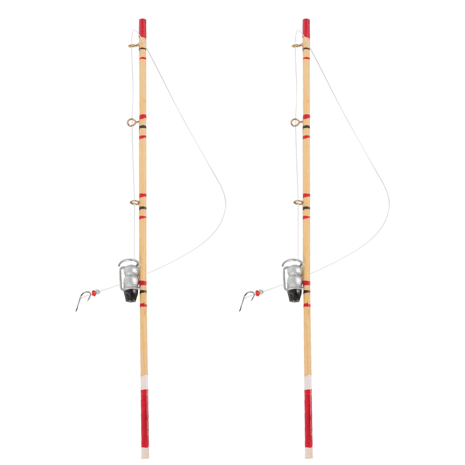 

2 Pcs House Fishing Rod Mini Models Baby Toys Miniature Wooden Cake Decorations Supplies Adornment
