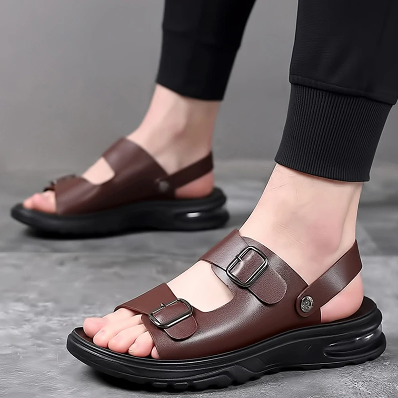 Сандалии мужские кожаные повседневные спортивные шлепанцы Нескользящие дышащие