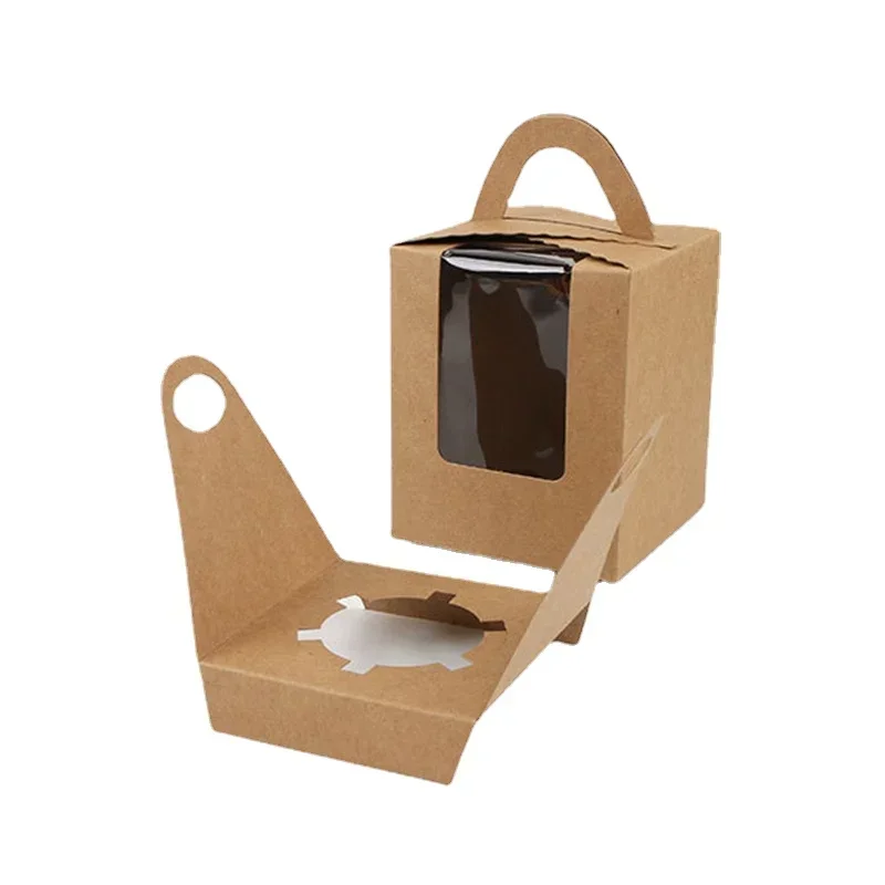 10/30/50 шт. упаковочные коробки из крафт-бумаги для кексов с ручкой внутренний