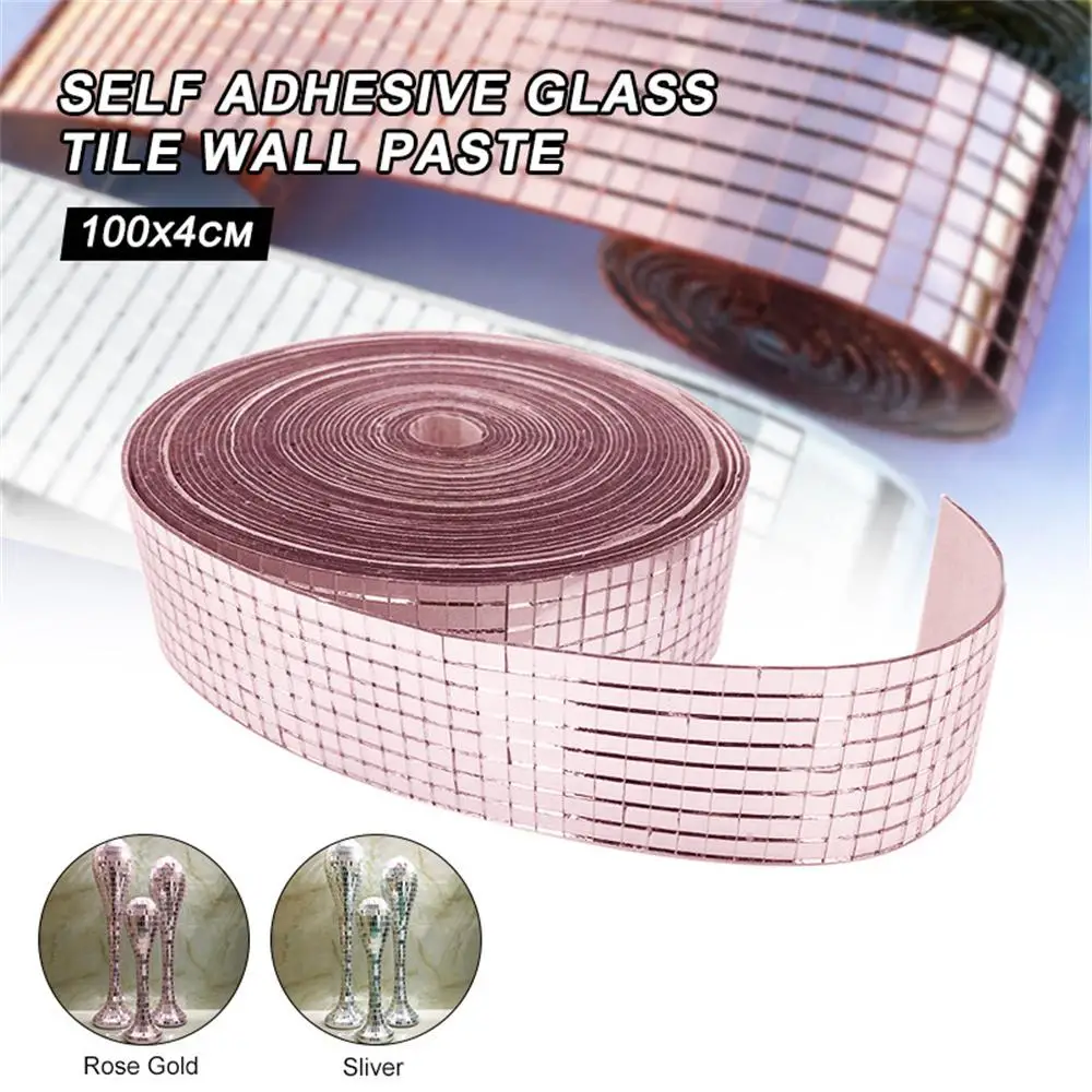 

4x100cm Self-adhesive Mosaic Wall Stickers Ceramic Tile Stickers Creative DIY Glass Mirror Stickers Durable Home Room Decor