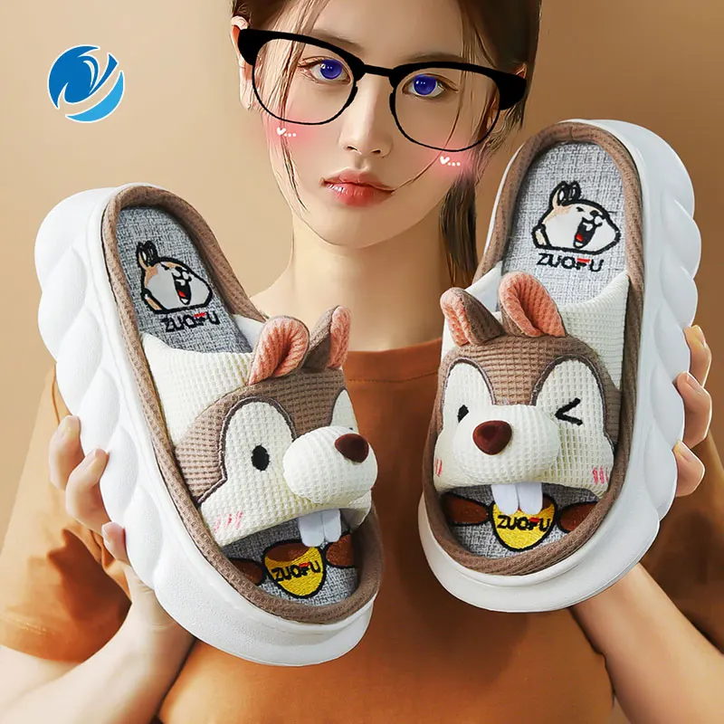 

Mo Dou All Senson Designer Slippers Cute Cartoon Lovely Animals Bedroom Cotton Home Shoes Indoor Thick Sole Couples Men Women