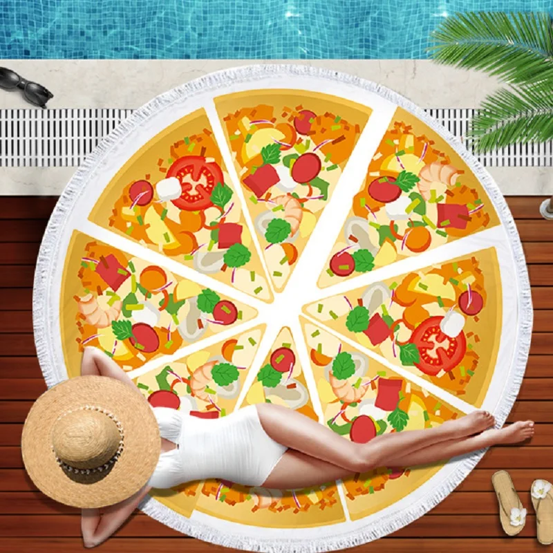 

Printed Pizza Case Round Beach Towel 3D Print Microfiber Tassel Living Room Wall Hanging Tapestry Plush Yoga Mat