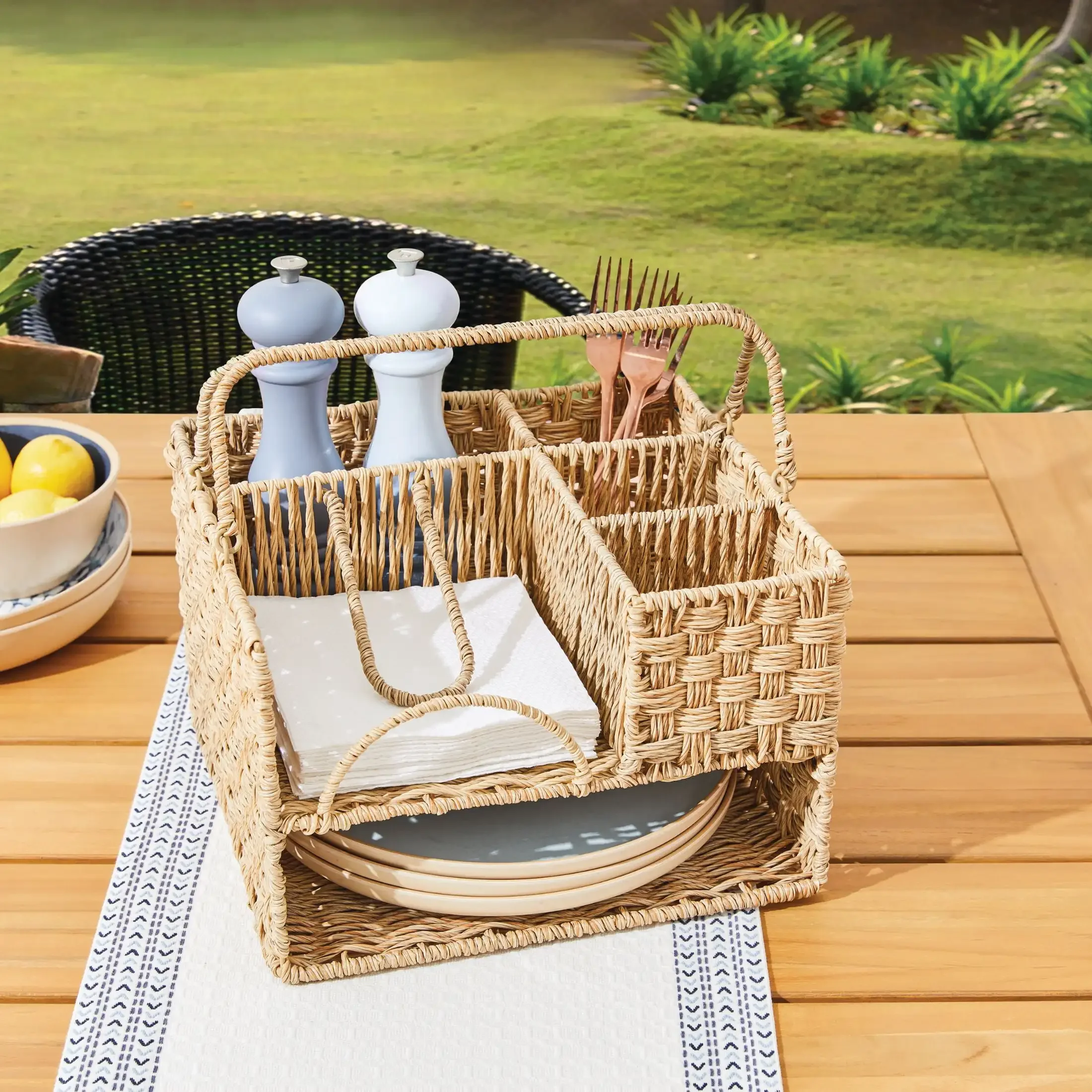 

Resin Rattan All-in-one Serving Caddy, Beige, Basket Storage , Storage Basket , Baskets , Storage Baskets Organizer Fast Transpo