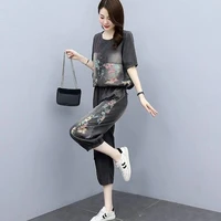 womens suit new summer two piece suit womens short sleeved loose korean version of the western style sports pants suit