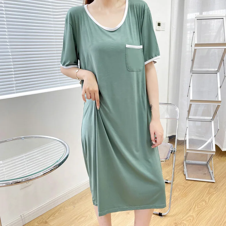 Модал длинная футболка ночная рубашка для женщин пушистая с коротким рукавом