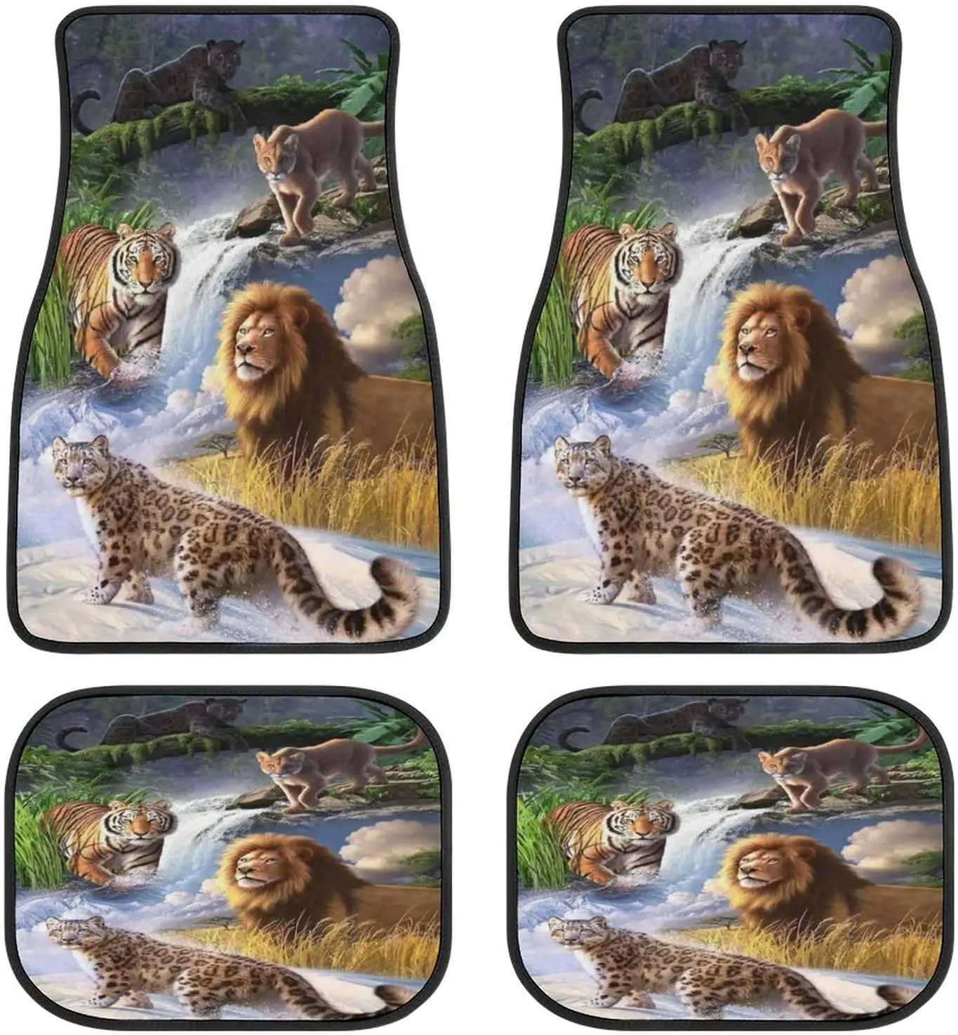 

Animal Art Car Mats Lion Tiger Leopard Universal Drive Seat Carpet Vehicle Interior Protector Mats Funny Designs All-Weather Mat