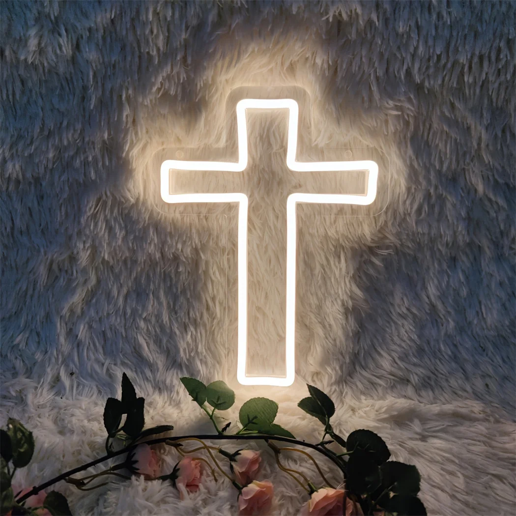 Неоновая вывеска с крестом Настенный декор Иисуса USB-питание для спальни