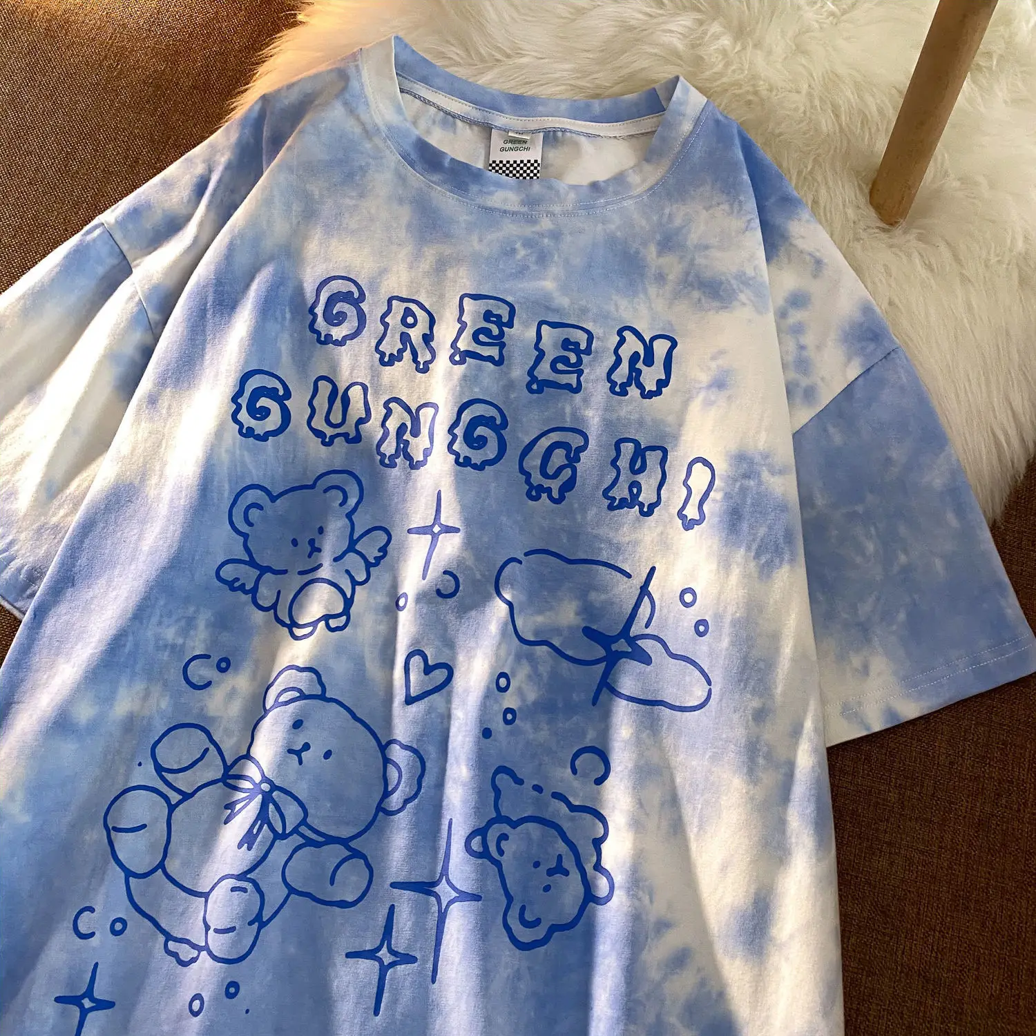 

Cotton Cute Bear Tshirt Streetwear Summer Oversized T Shirt Women Harajuku Short Sleeves Tops Tee Hip Hop Tie Dyed Tshirt Funny