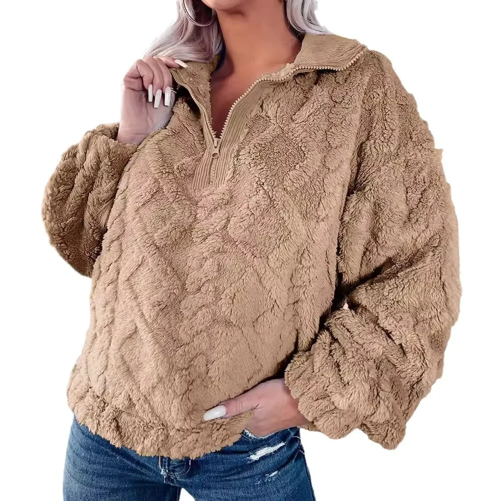 Amazon Temu New Women's Pullover Sweater Cable Knit Thickened Winter Pants Zipper Cross-Border E-commerce Top