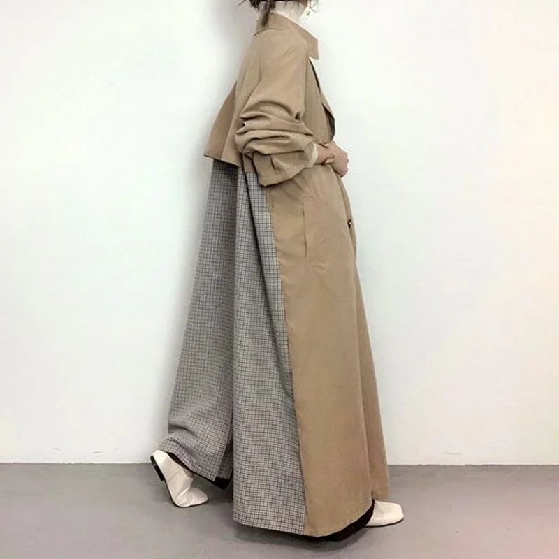 

Женский свободный Тренч в стиле пэчворк, пальто с отложным воротником и длинным рукавом, осенне-зимняя куртка в стиле Харадзюку, 2022