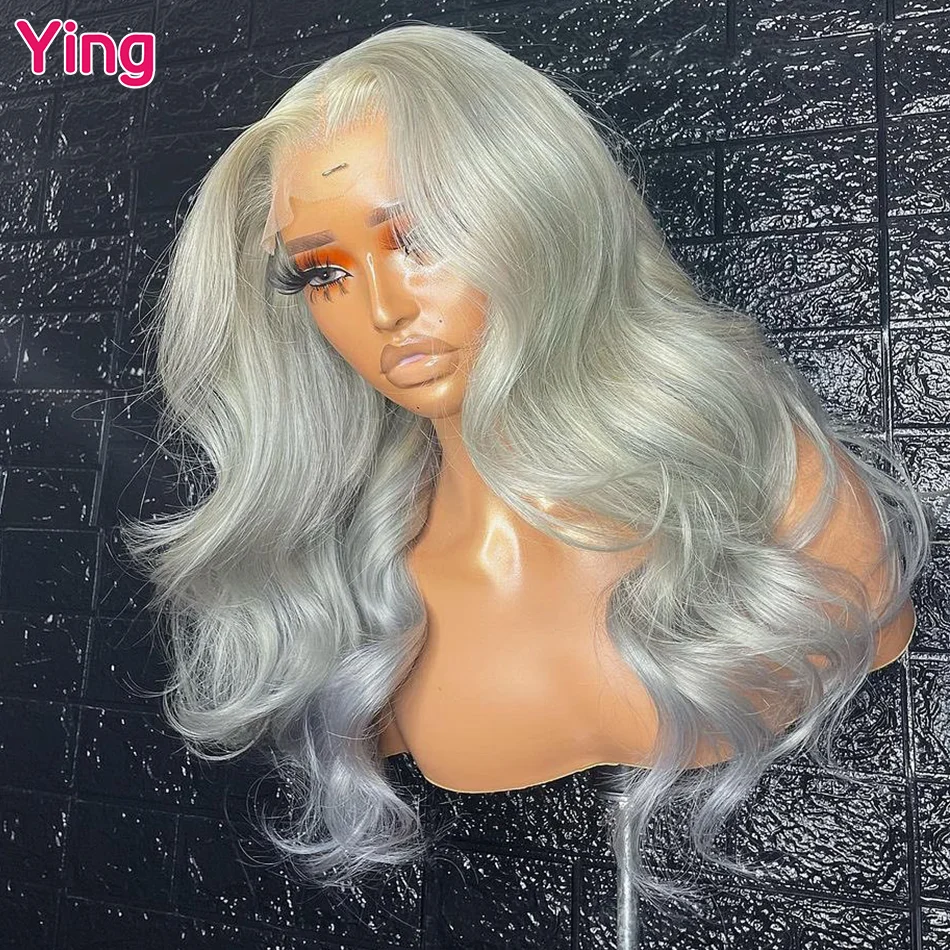 Ying Hair Half Silver Grey 13x6 Body Wave #613 Blonde Lace Frontal Wig 180% Brazilian Remy 13X4 Transparent Lace Front Wig