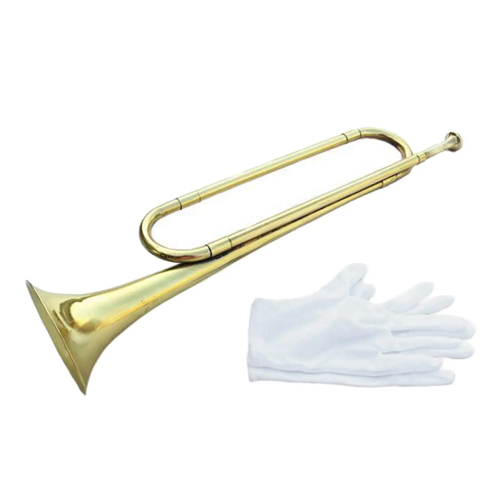 

BB Bugle with Gloves Portable Blowing Trumpet Yellow Brass 47cm for Parties Band