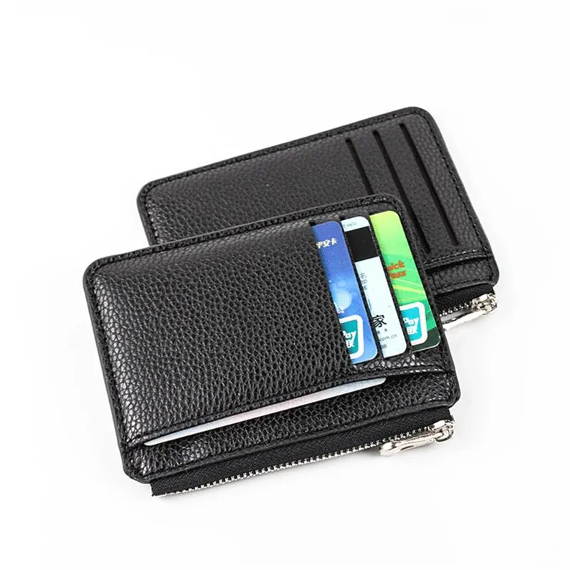 

Slim Wallet Purse PU Leather Women Men Card Holder Unisex Zipper Business Card Case Credit Mini Bank Cards Holder Gift Wallet
