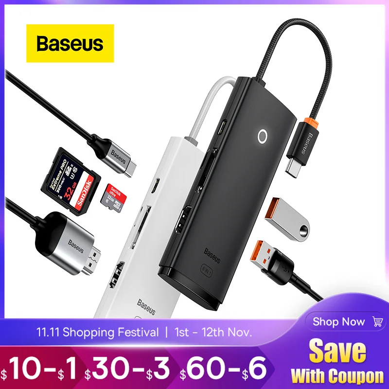 

Baseus USB Type-C концентратор PD 100 Вт 4K HD USB 3,0 док-станция 4/5/6 в 1 usb-хаб для компьютера ноутбука MacBook Pro Air USB C сплиттер