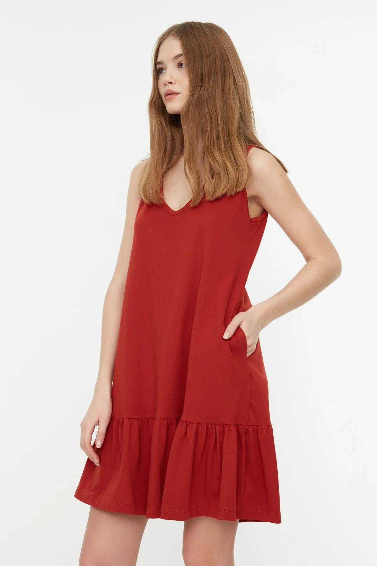 

Платье женское трикотажное с коротким рукавом, элегантное модное повседневное эластичное удобное в стиле бохо, с корицей, с коротким рукаво...