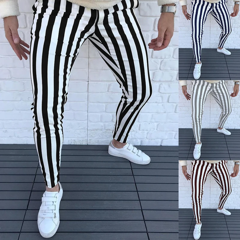 

New Fashion Pants For Mens Trousers Clothes Male Striped Printed Streetwear Business Working Casual Pencil Pants Slim Fit Winter
