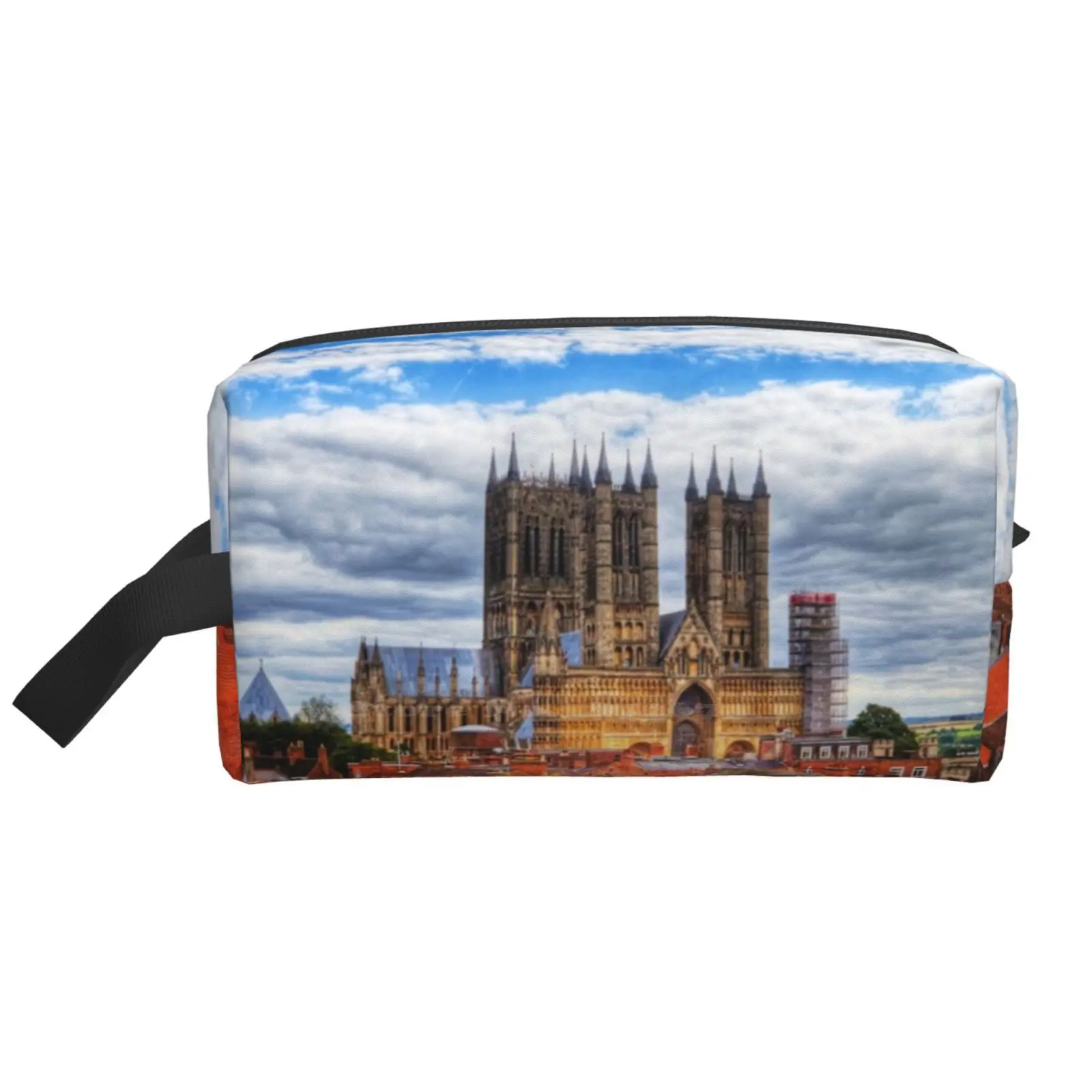 Lincoln Cathedral Landscape Bathroom Storge Bag Data Cable Pen Makeup Bags Lincoln Cathedral City Dramatic Drama Clouds Cloudy