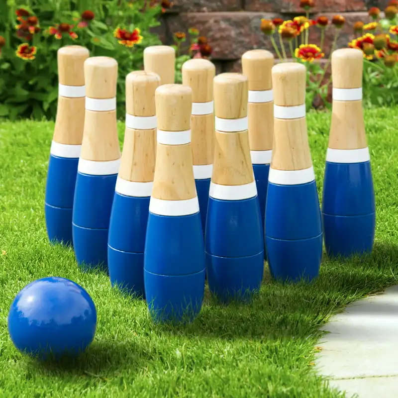 

Play 10-Pin Indoor/Outdoor Wood Bowling Set with 2 Balls and Carry Bag
