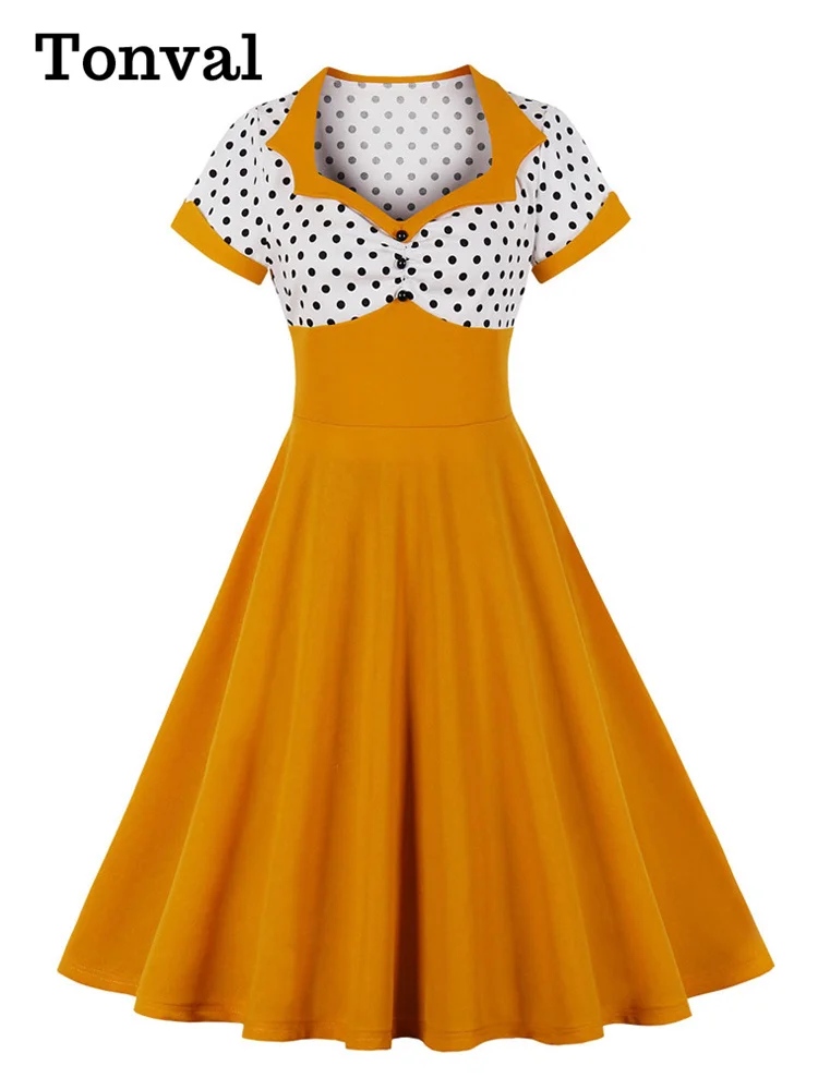 Женское двухцветное платье в горошек Tonval летнее винтажное праздничное