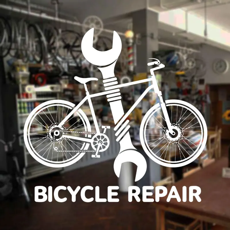 Bicycle Repair Service Vinyl Sticker Wrench Tool Bike Shop Wall Decal Home Decor Window Mural Creative Removable Wallpaper