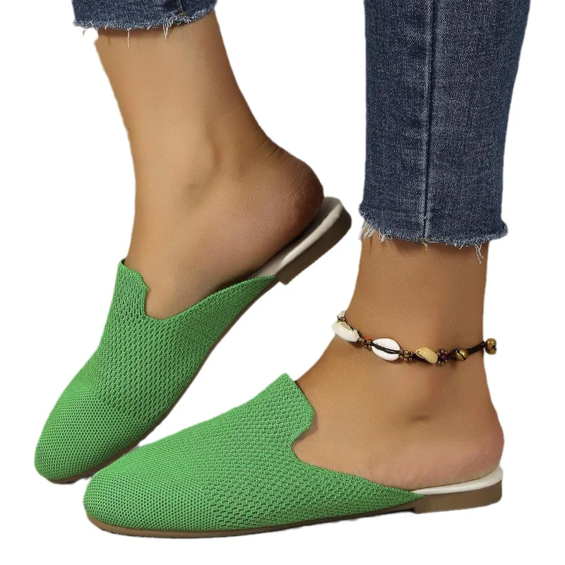 

Мюли женские сетчатые, уличные тапочки, плоская подошва, повседневные удобные тапочки, модная обувь без застежки