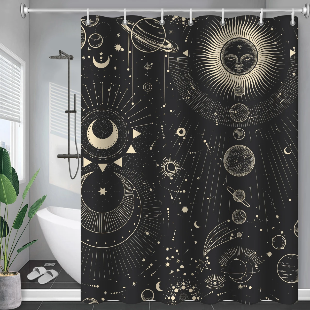 

Constellation Fabric Shower Bath Curtain Sun and Moon Phrase Modern Abstract Mysticism Waterproof Bathroom Accessories