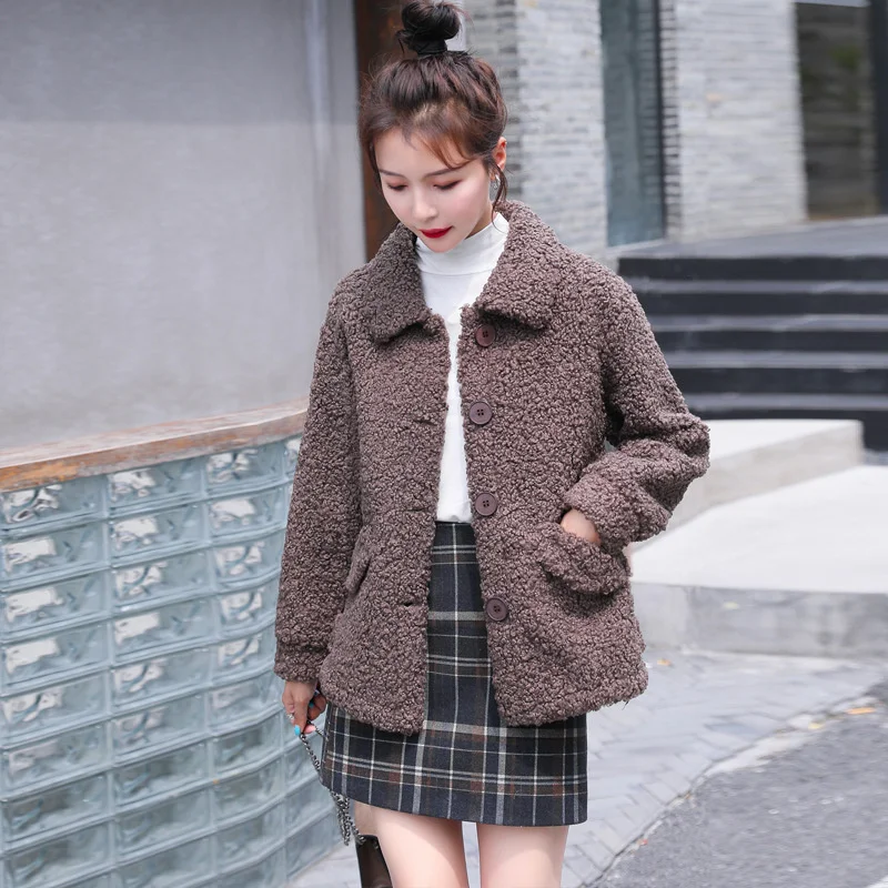 

Women Imitate Lamb Wool Coat 2022 New Autumn Winter Short Loose fur in one grain fleece Warm Outerwear Female Jacket Overcoat