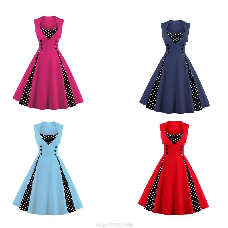 Женское платье в горошек без рукавов длинное плиссированное контрастных цветов