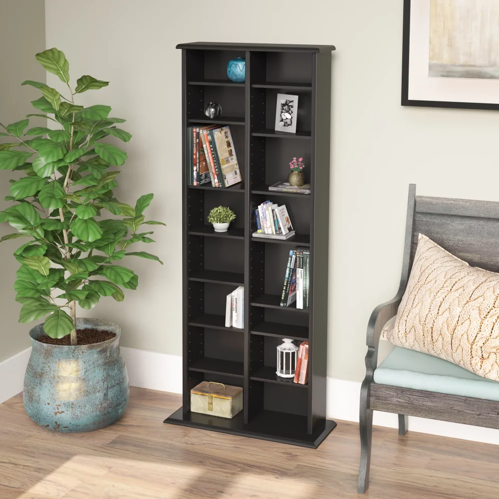 

Double Multimedia Storage Tower, Black Laminate Finish