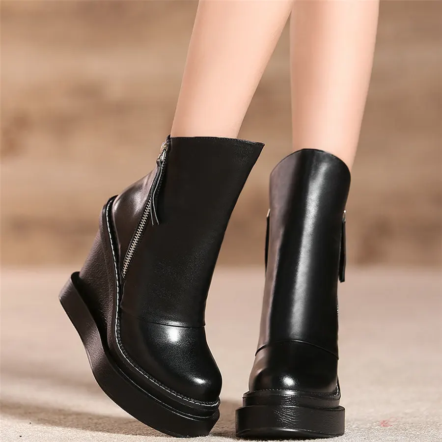 Flat With Platform Shoe Women Genuine Leather Super High Heels Party Pumps Female Round Toe Wedges Fashion Sneakers Casual Shoes