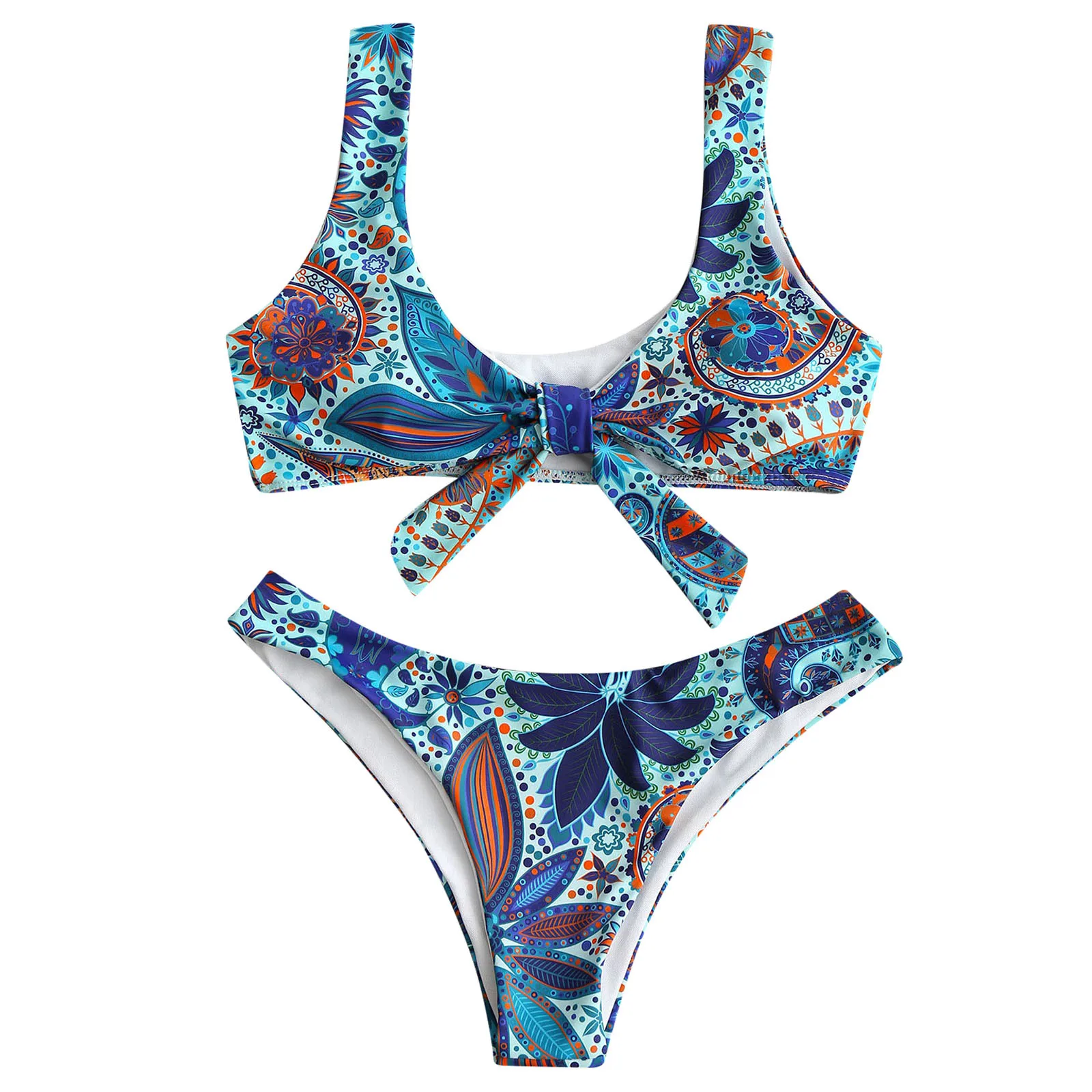 

buckle Bowknot Print Women's Piece Bikini Design Exotic Solid Two Sexy Color Swimwears Tankinis Set Swimwears Tankinis Set