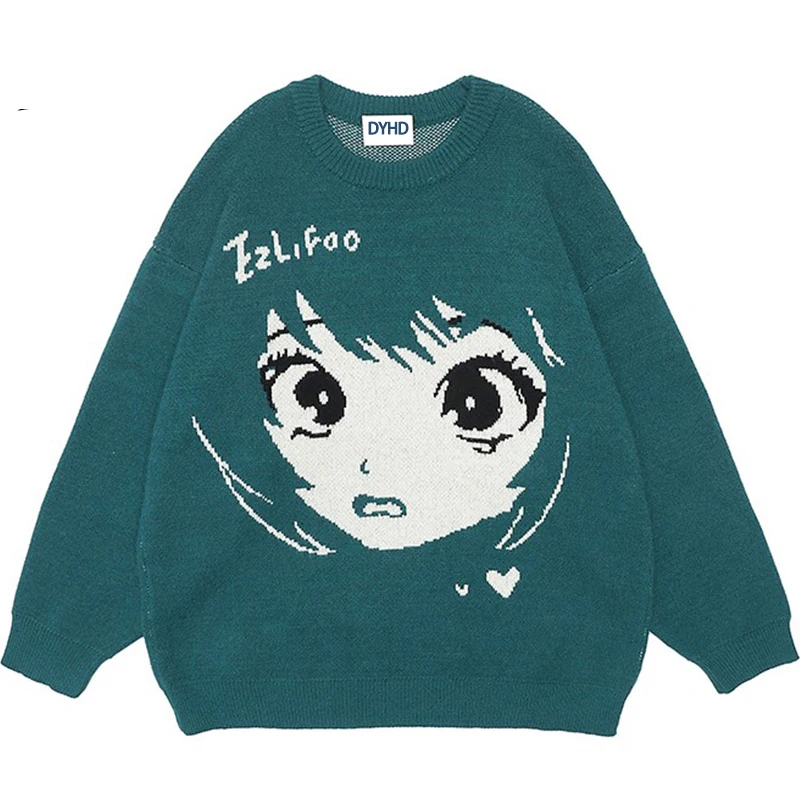 

Harajuku knitted Sweater Men Japanese Style Anime Hip Hop Streetwear Loose Pullover 2022 Autumn Fashion Women Sweaters O-neck