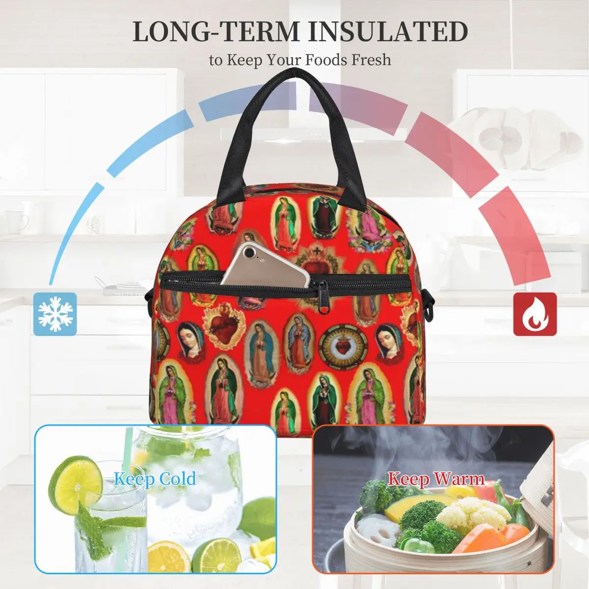 

Наша Леди Гуадалупе, сумка для ланча с ручкой, Дева Мария, необычная сумка-холодильник, Термосумка на молнии для офисной еды