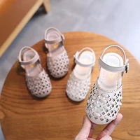 2022 summer new kids covered toes sandals girls weave hollow princess cute non slip soft flat casual beach shoes korean fashion