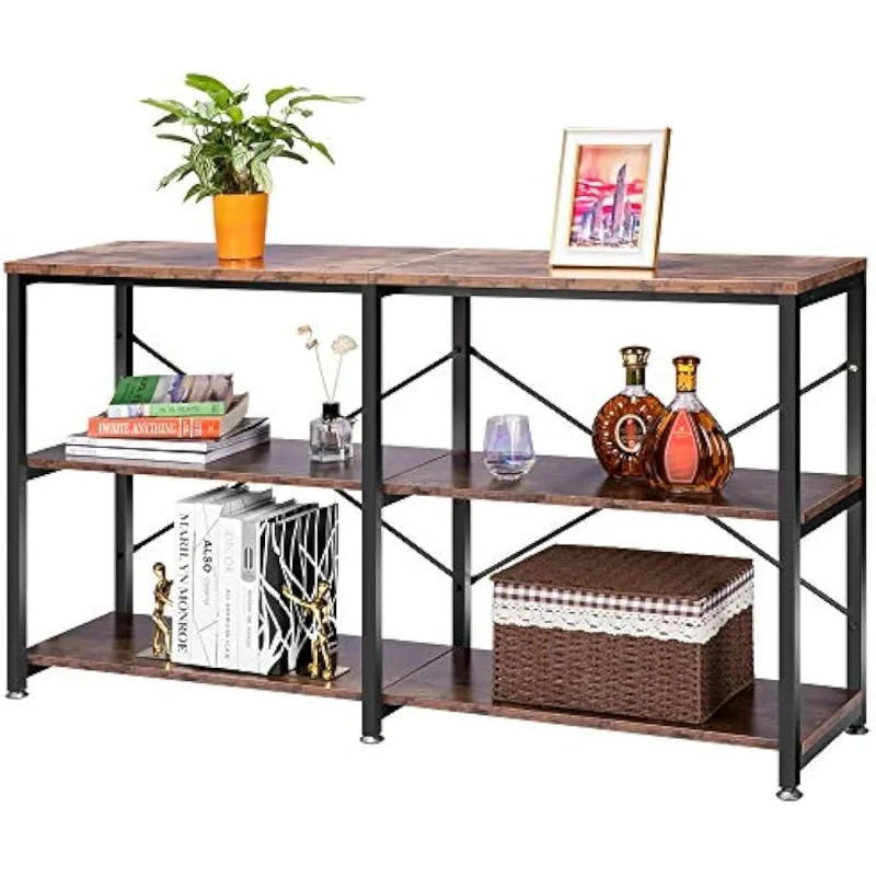

55 Inch Narrow Console Table, Industrial Sofa Table Behind Couch with 3-Tier Storage Shelves, Metal Frame, Easy Assembly