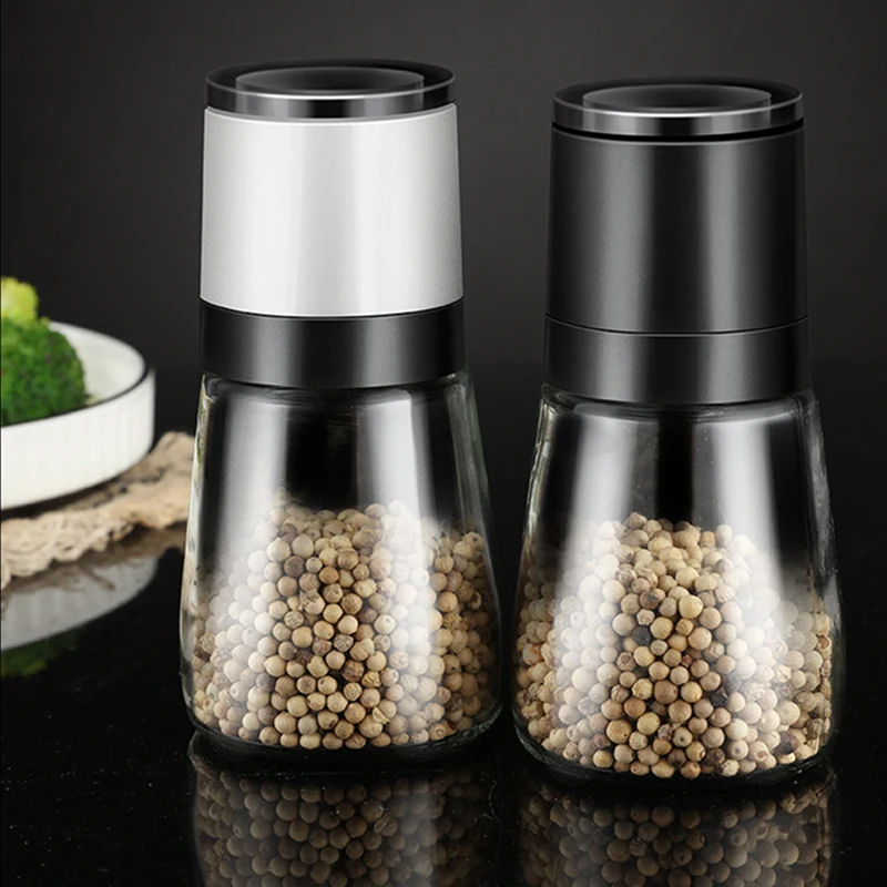 

Salt and pepper grinder refillable stainless steel shaker with adjustable roughing mill portable spice can container
