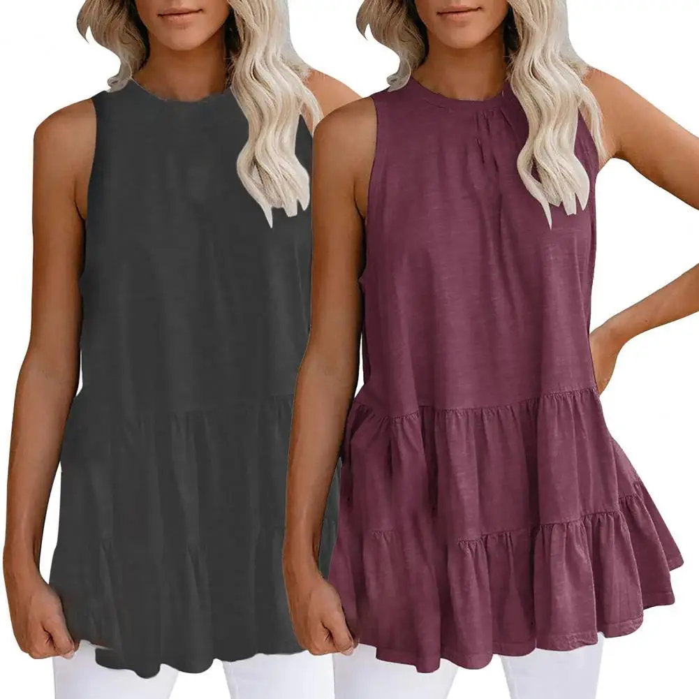 

Women Blouse Solid Color Ruffles Spring Summer Temperament Loose-fitting Ruffles Vest Top T-shirt for Office Streetwear